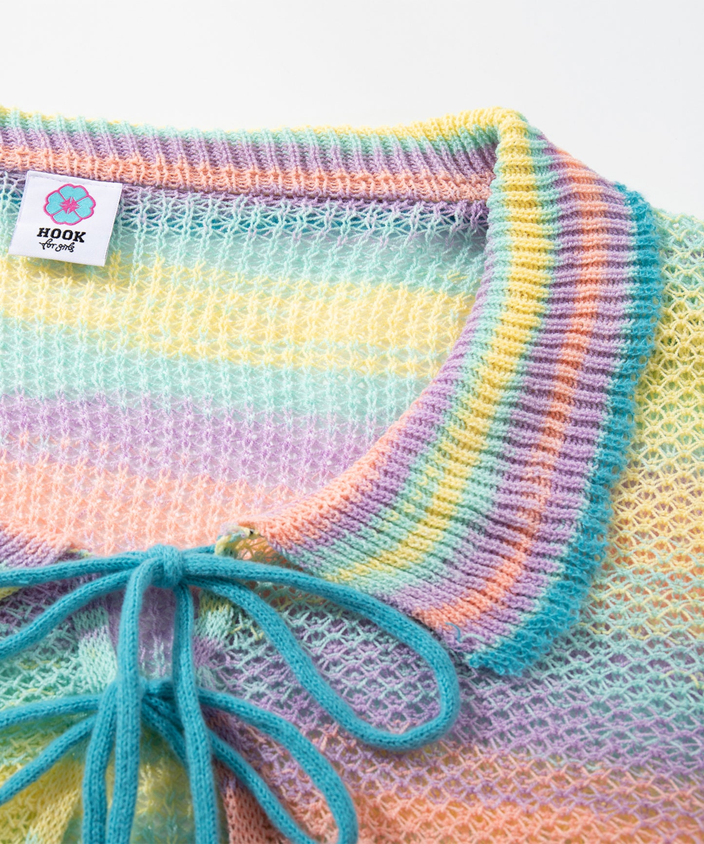 HOOK for girls　透かし編みマルチカラーフリルニットカーディガン