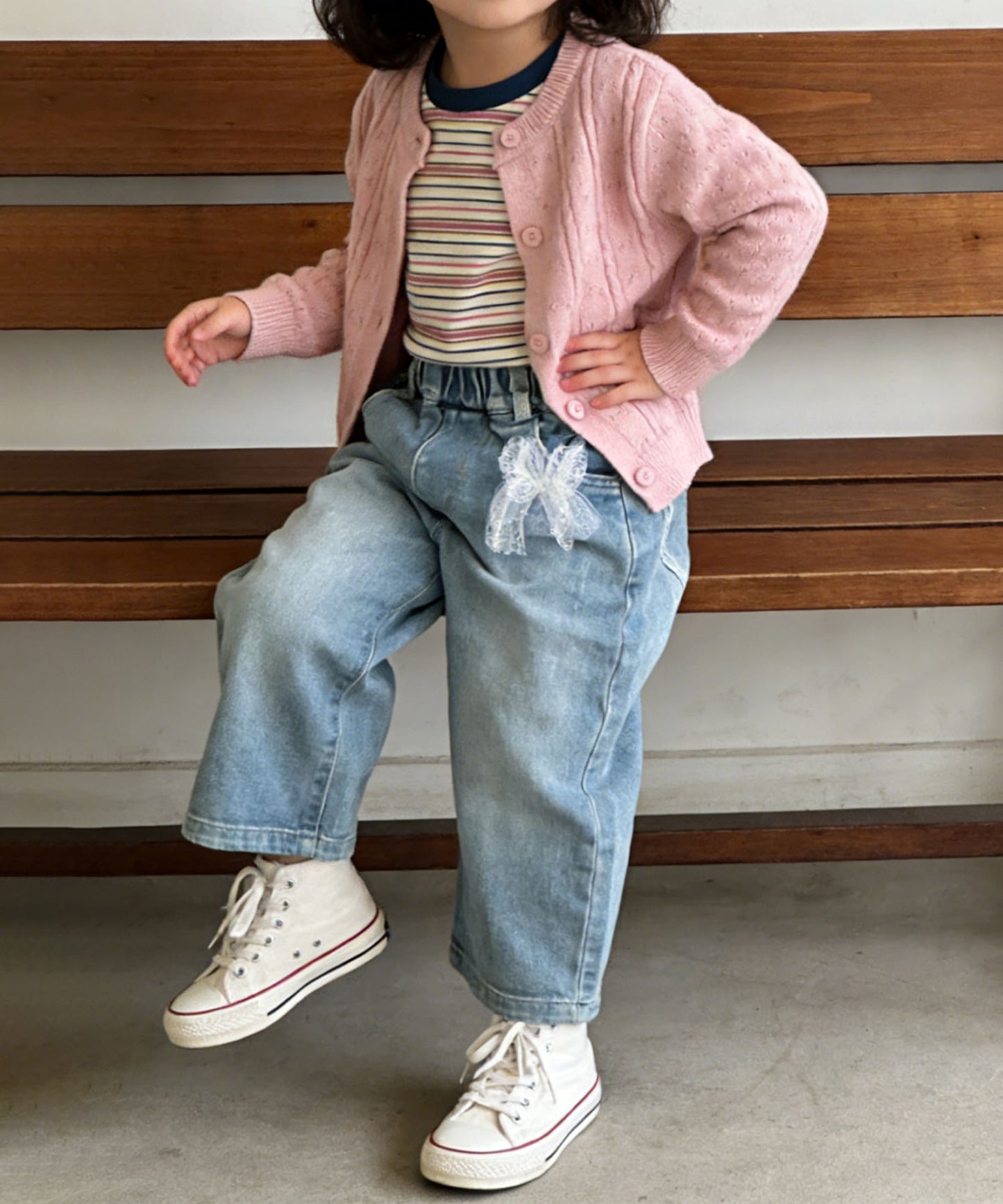 【aimoha-KIDS-】キッズ ハートポケットデニムパンツ