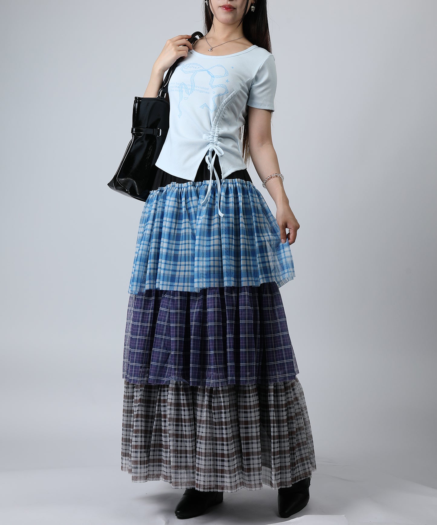 HOOK for girls リボングラフィック × サイドギャザー コンパクトストリートT