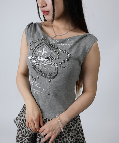 HOOK for girls クロス柄グラフィック オフショルダークロップドTシャツ