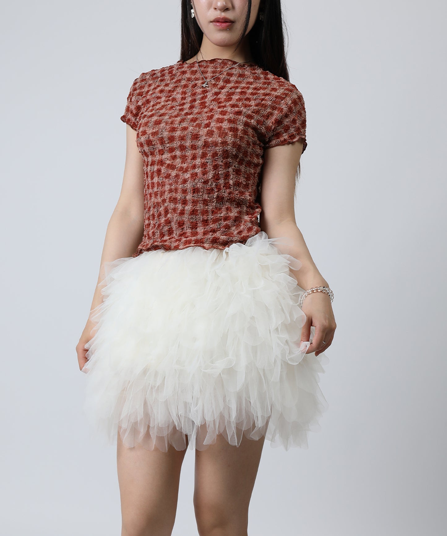 HOOK for girls バブルシフォン総柄クロップドトップス