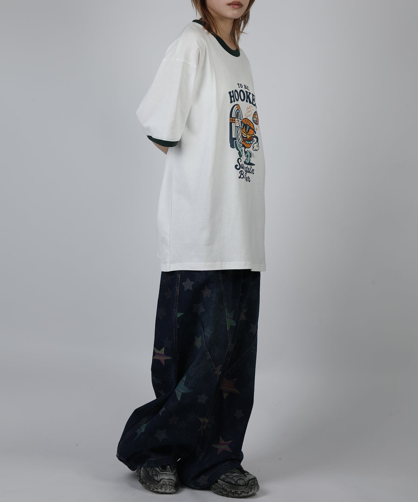 HOOK -original-　フードモチーフ アメリカンカートゥーンプリント ビッグTシャツ