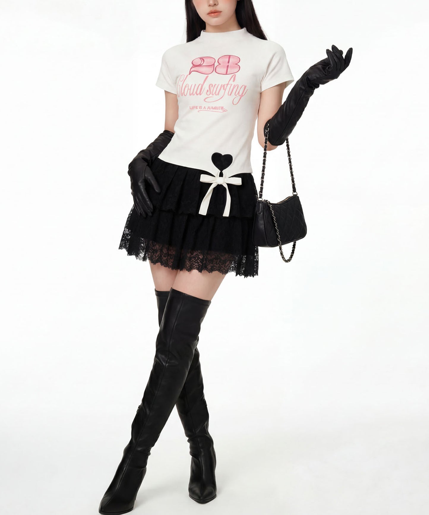 HOOK for girls　ガーリーカジュアルリボンTシャツ