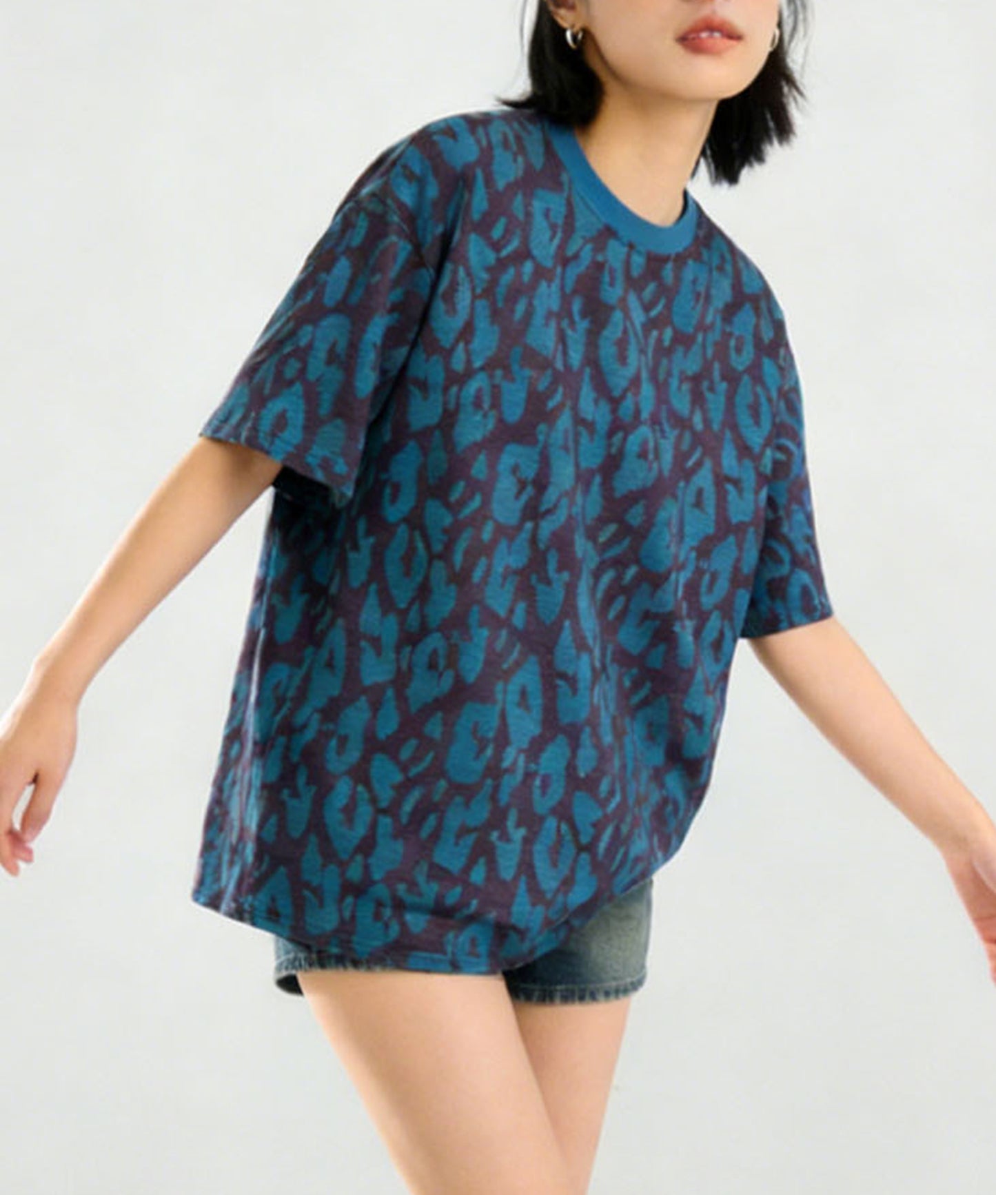 HOOK for girls　レオパード総柄 半袖Tシャツ / アニマル柄 ビッグシルエット カジュアル