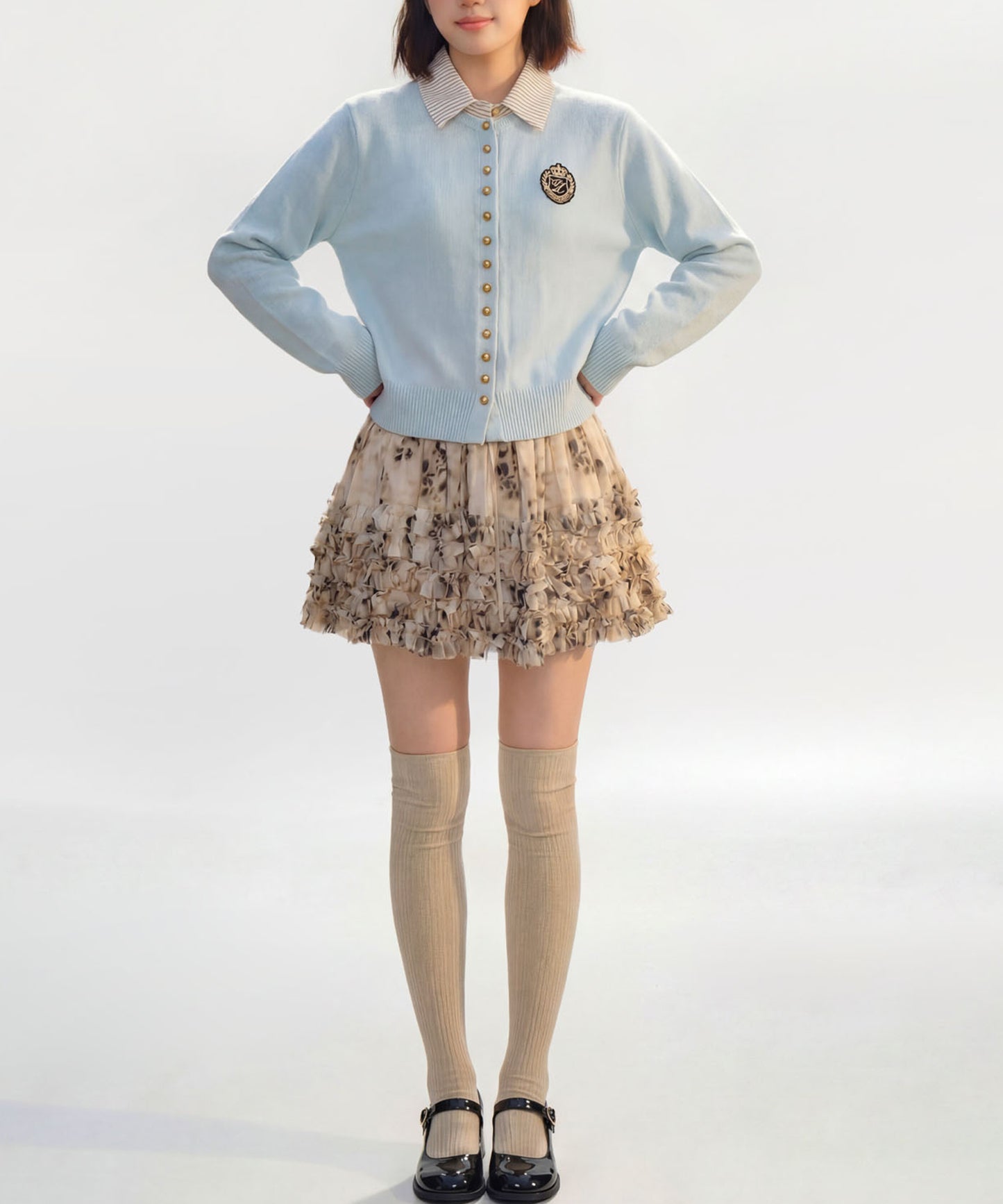 HOOK for girls　配色ストライプ襟付きカーディガン