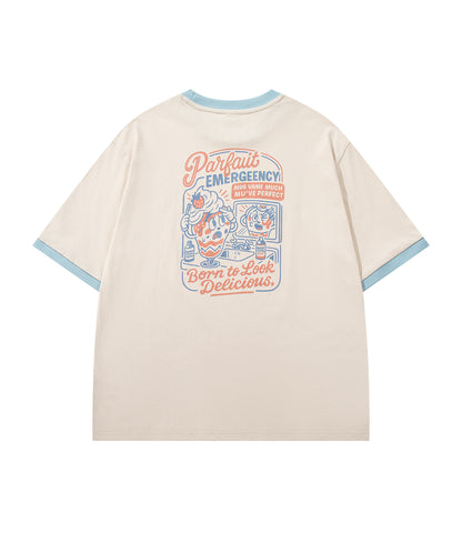 HOOK -original-　フードモチーフ アメリカンカートゥーンプリント ビッグTシャツ