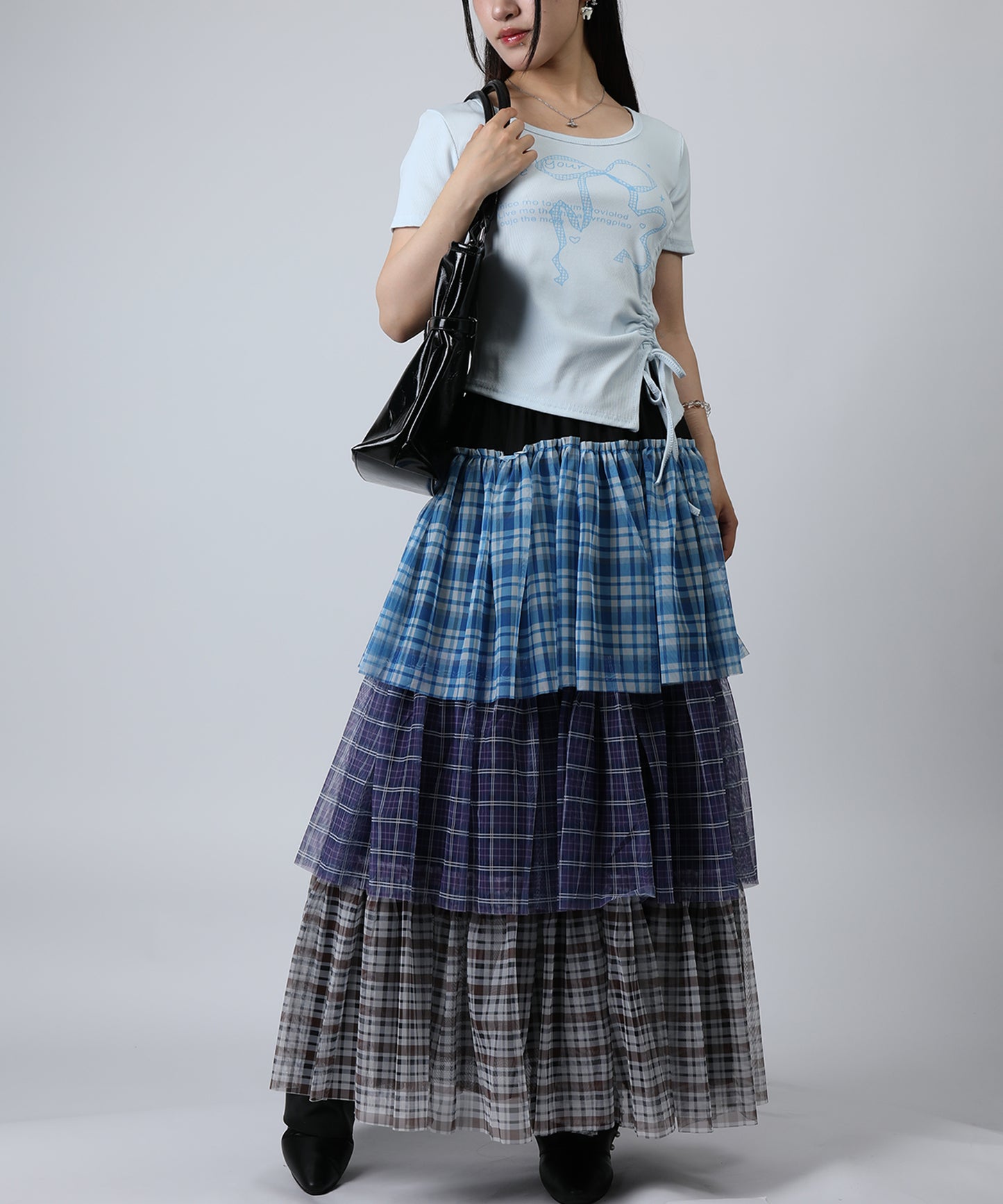 HOOK for girls リボングラフィック × サイドギャザー コンパクトストリートT