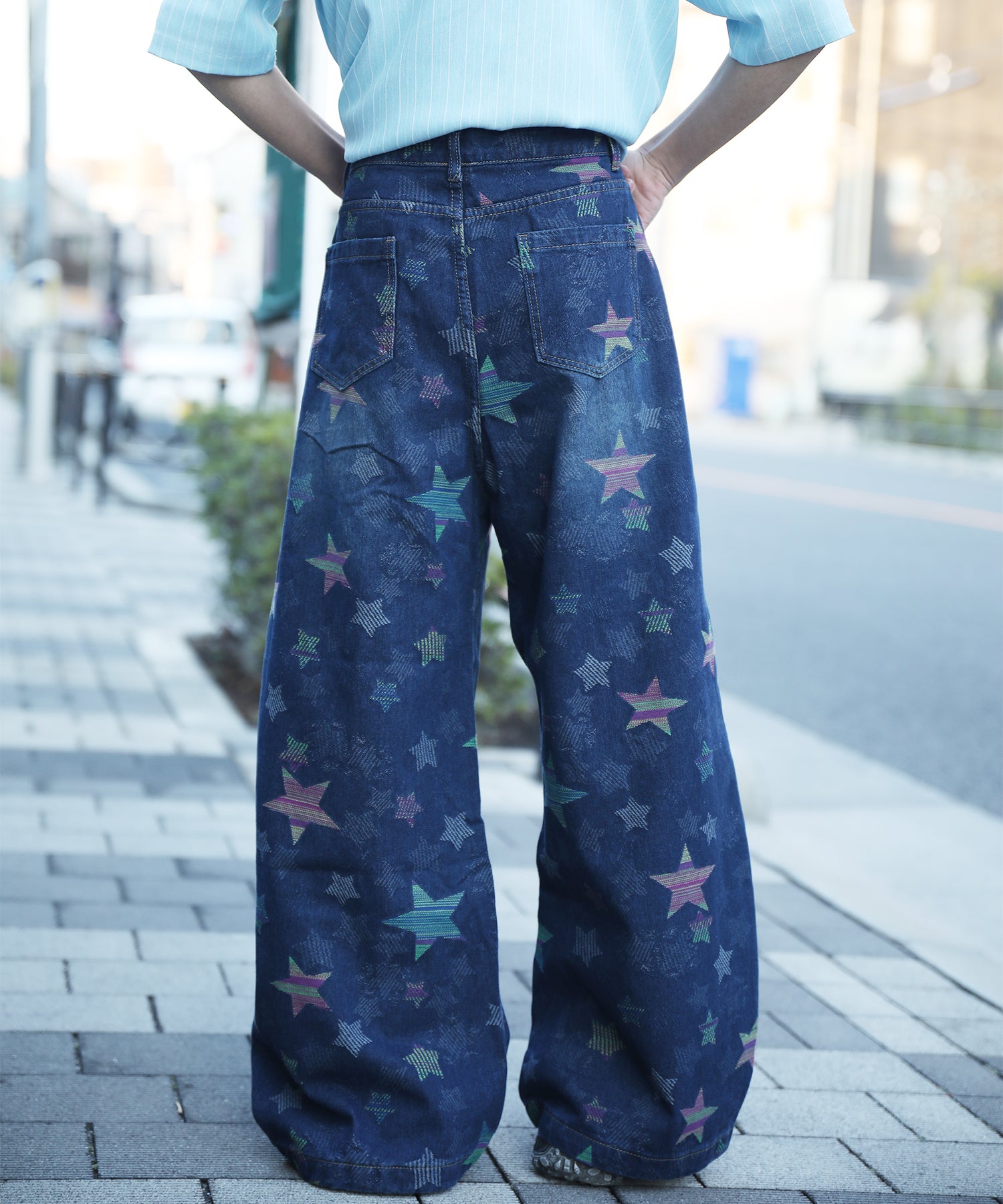 HOOK -select-　スター柄ジャカードカーブワイドデニムパンツ