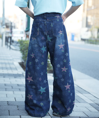 HOOK -select-　スター柄ジャカードカーブワイドデニムパンツ