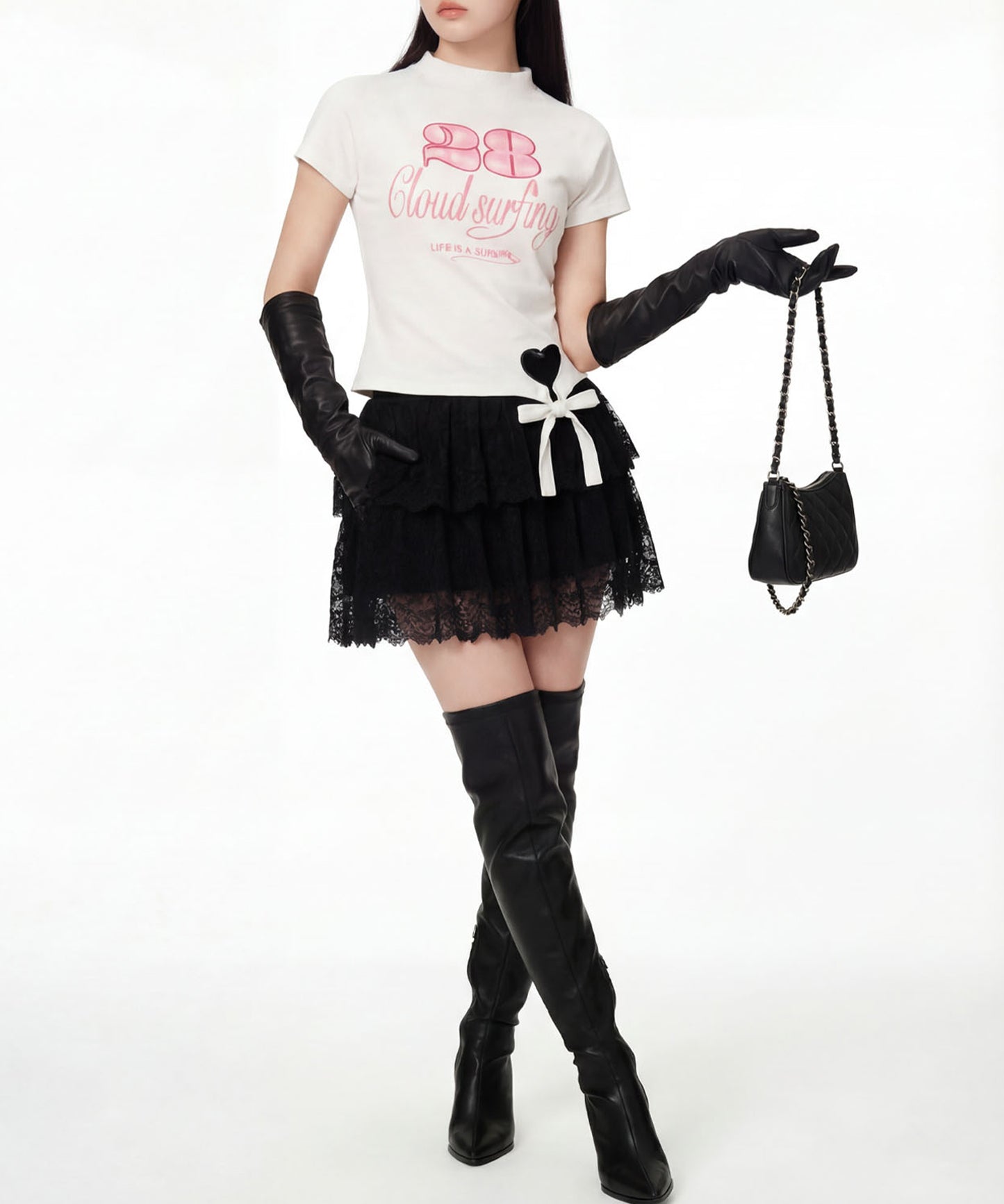 HOOK for girls　ガーリーカジュアルリボンTシャツ