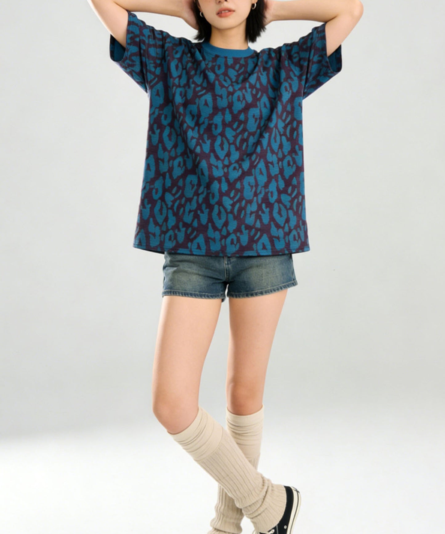 HOOK for girls　レオパード総柄 半袖Tシャツ / アニマル柄 ビッグシルエット カジュアル