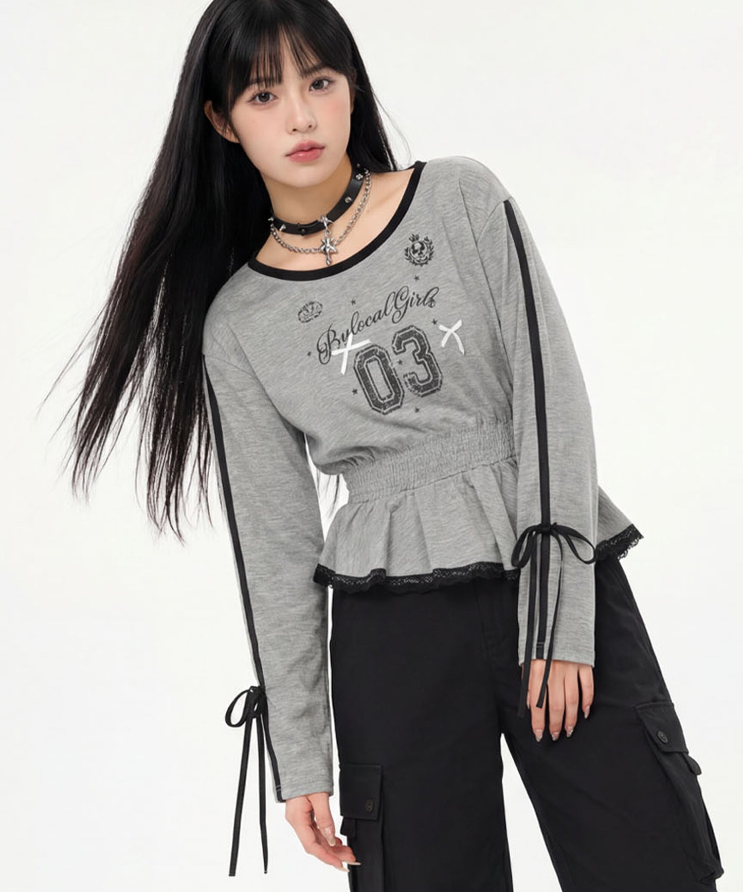 HOOK for girls リボン×ナンバーーリングロゴ　ロンT