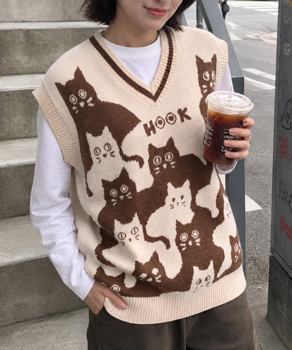 HOOK -original-　「猫何匹いる？」バイカラーニットベスト