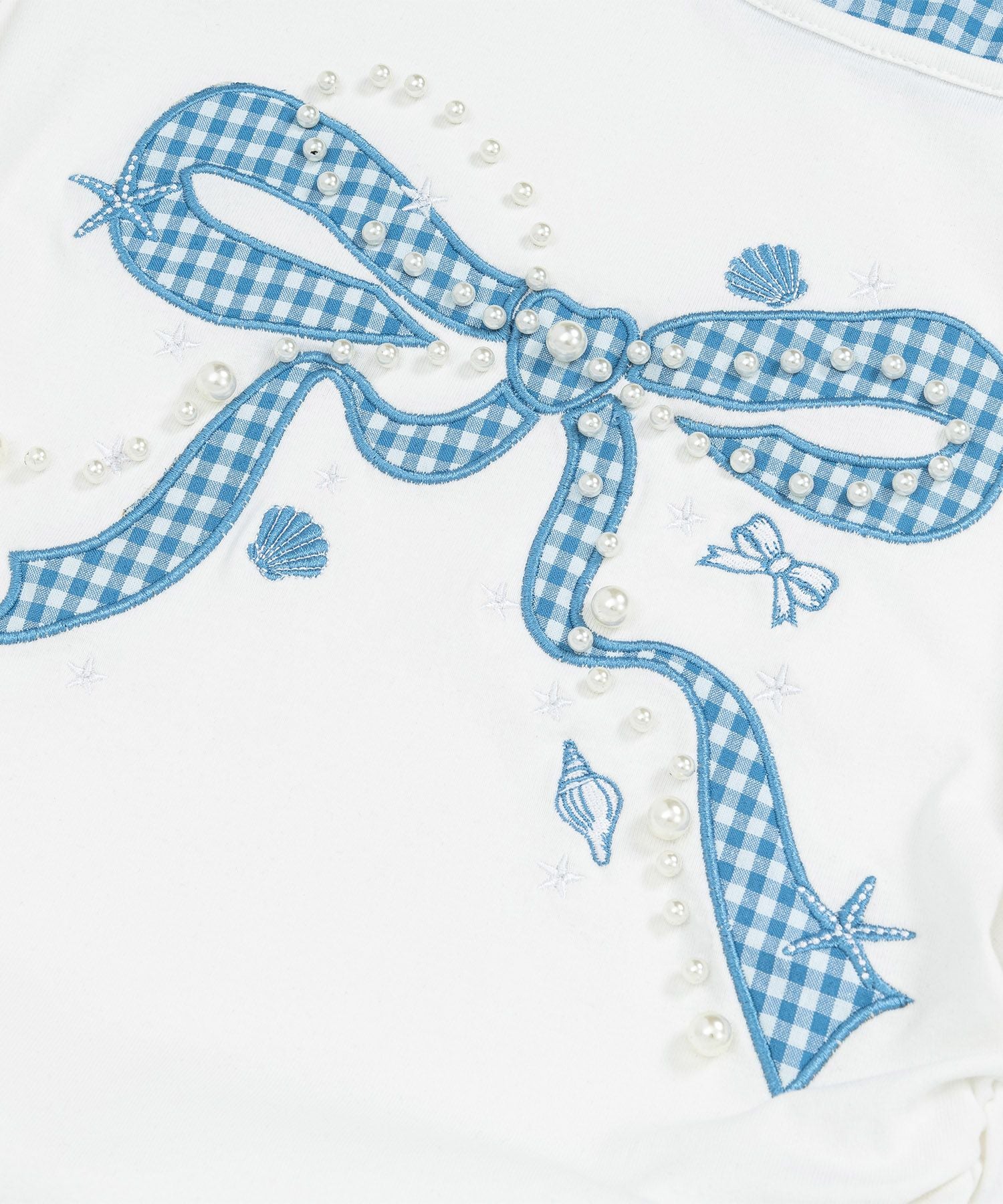 HOOK for girls　ギンガムリボンワンショルダー半袖トップス