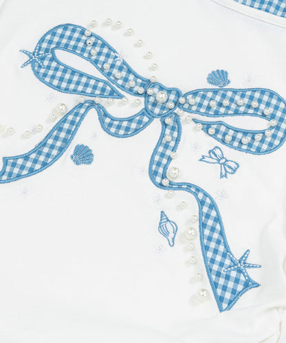 HOOK for girls　ギンガムリボンワンショルダー半袖トップス
