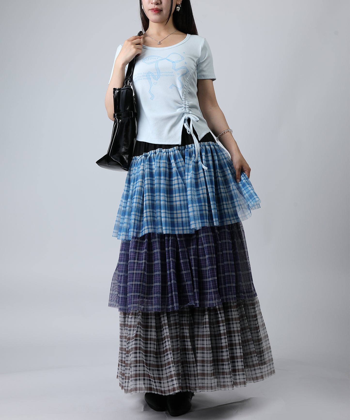 HOOK for girls リボングラフィック × サイドギャザー コンパクトストリートT