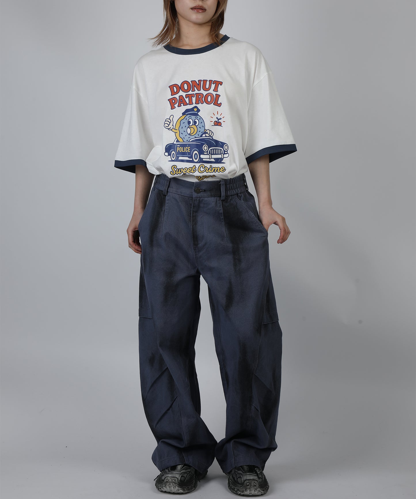 HOOK -original-　フードモチーフ アメリカンカートゥーンプリント ビッグTシャツ