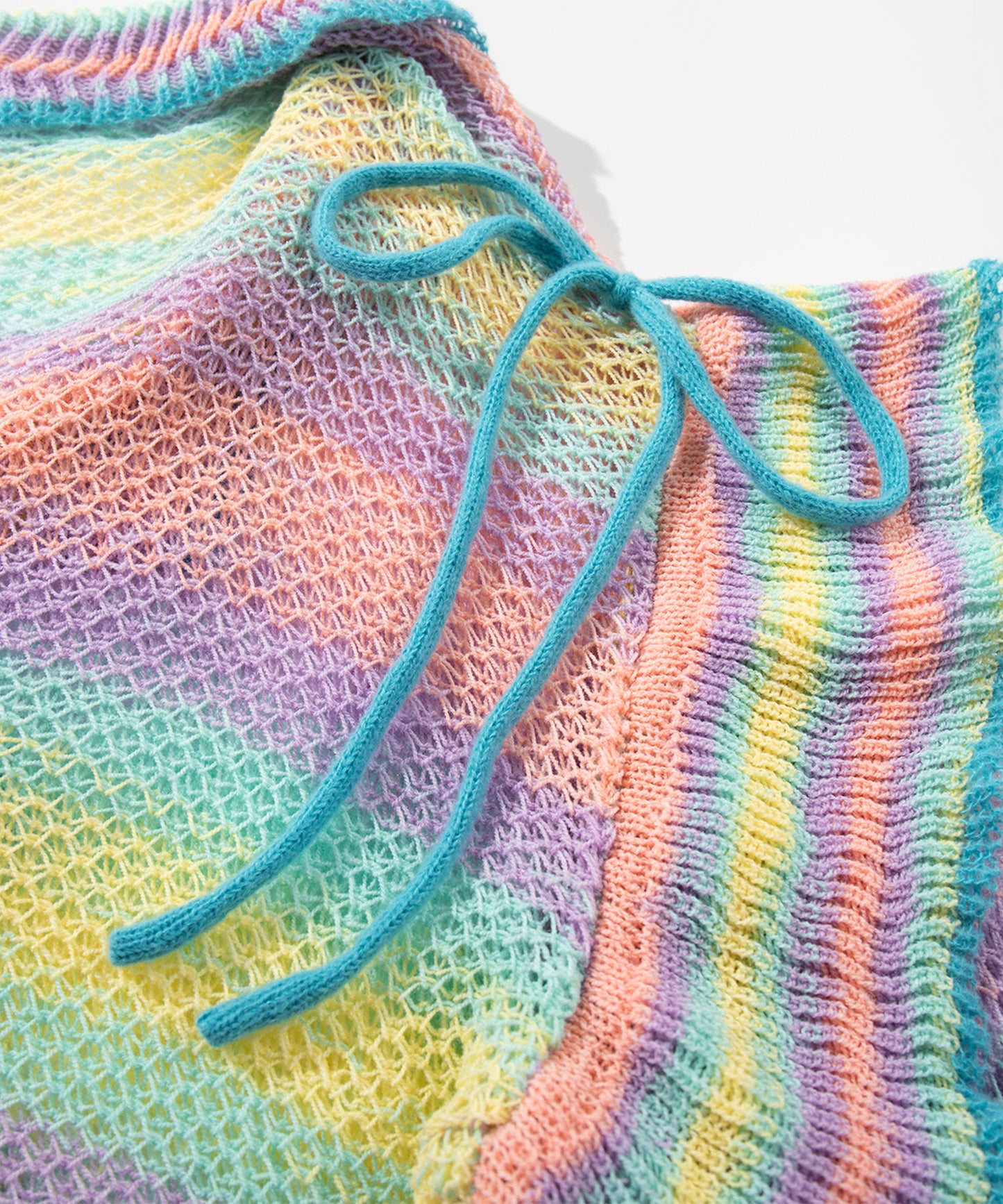 HOOK for girls　透かし編みマルチカラーフリルニットカーディガン