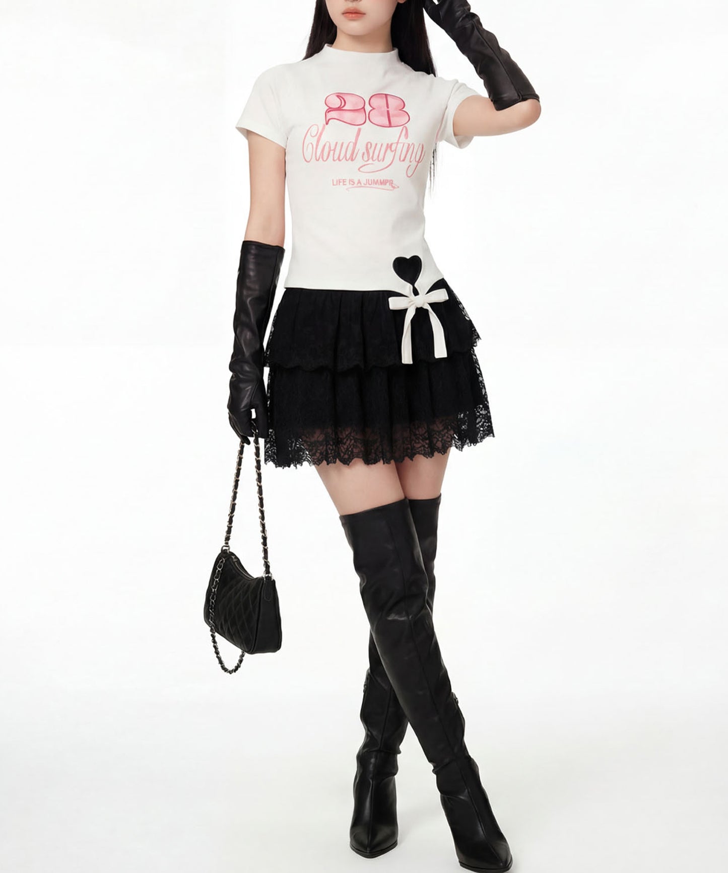HOOK for girls　ガーリーカジュアルリボンTシャツ