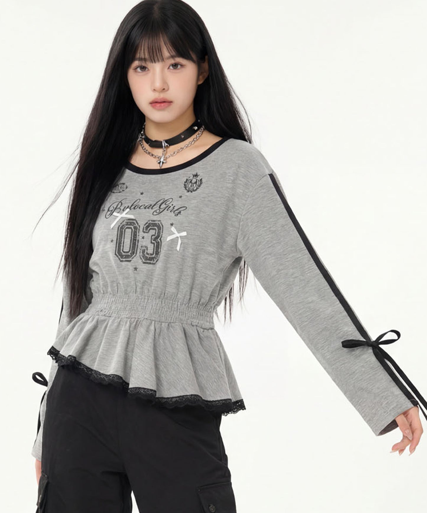 HOOK for girls リボン×ナンバーーリングロゴ　ロンT