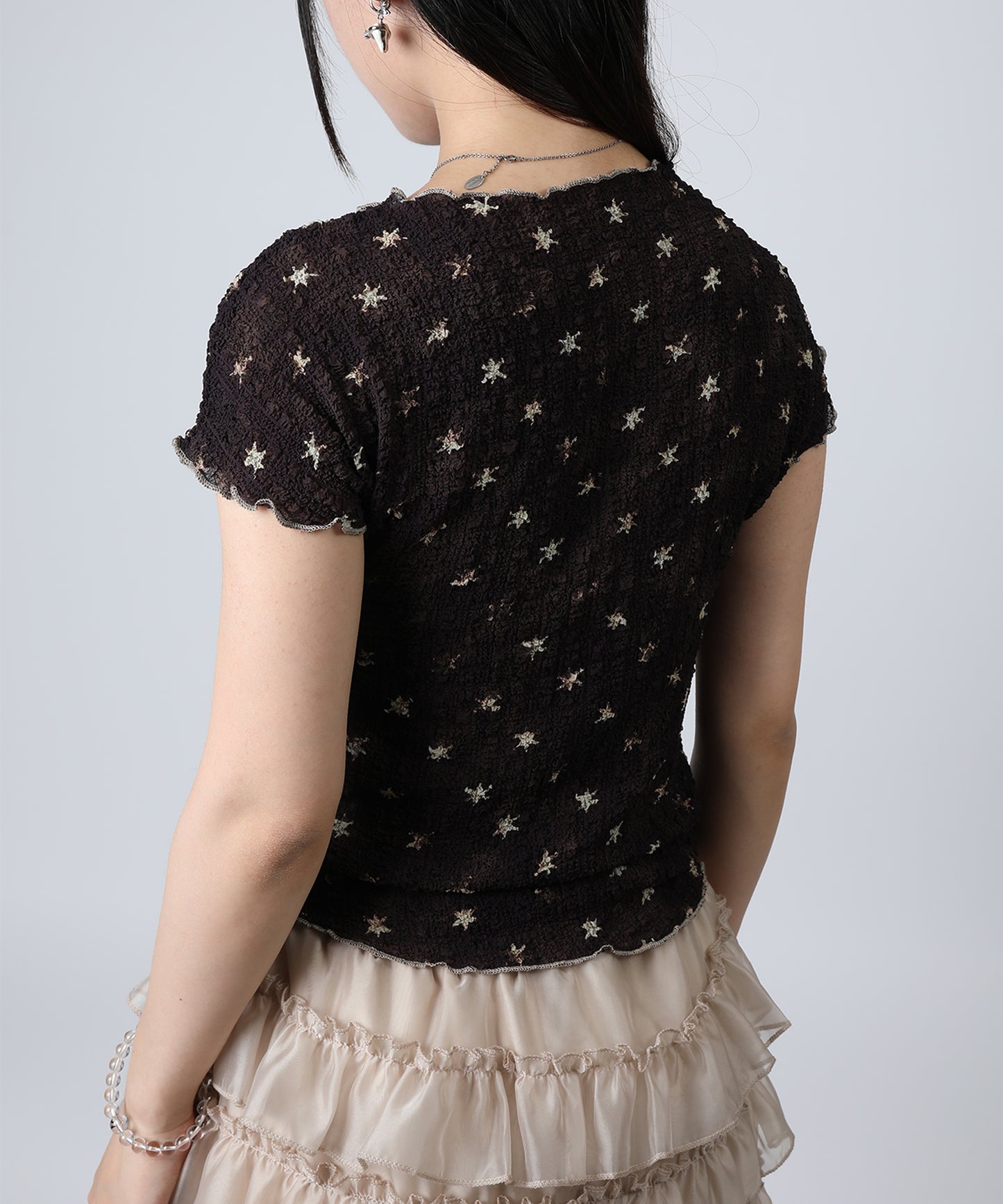 HOOK for girls バブルシフォン総柄クロップドトップス