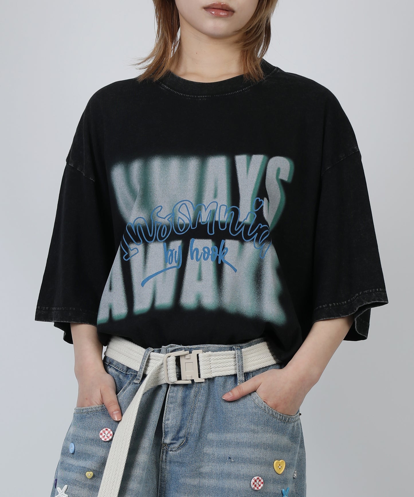 HOOK -original-　INSOMNIA　ウォッシュ加工ヴィンテージ風 ビッグTEE