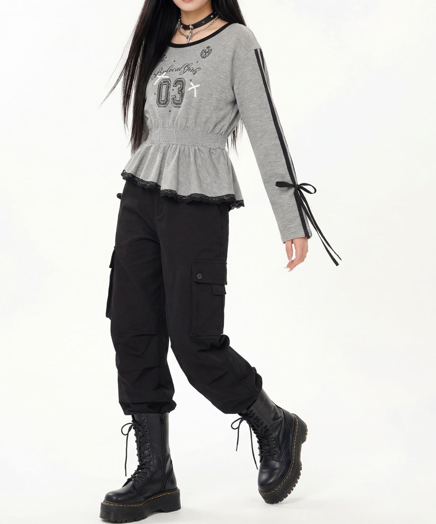 HOOK for girls リボン×ナンバーーリングロゴ　ロンT