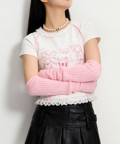 HOOK for girls　リボン×プリント レースTシャツ