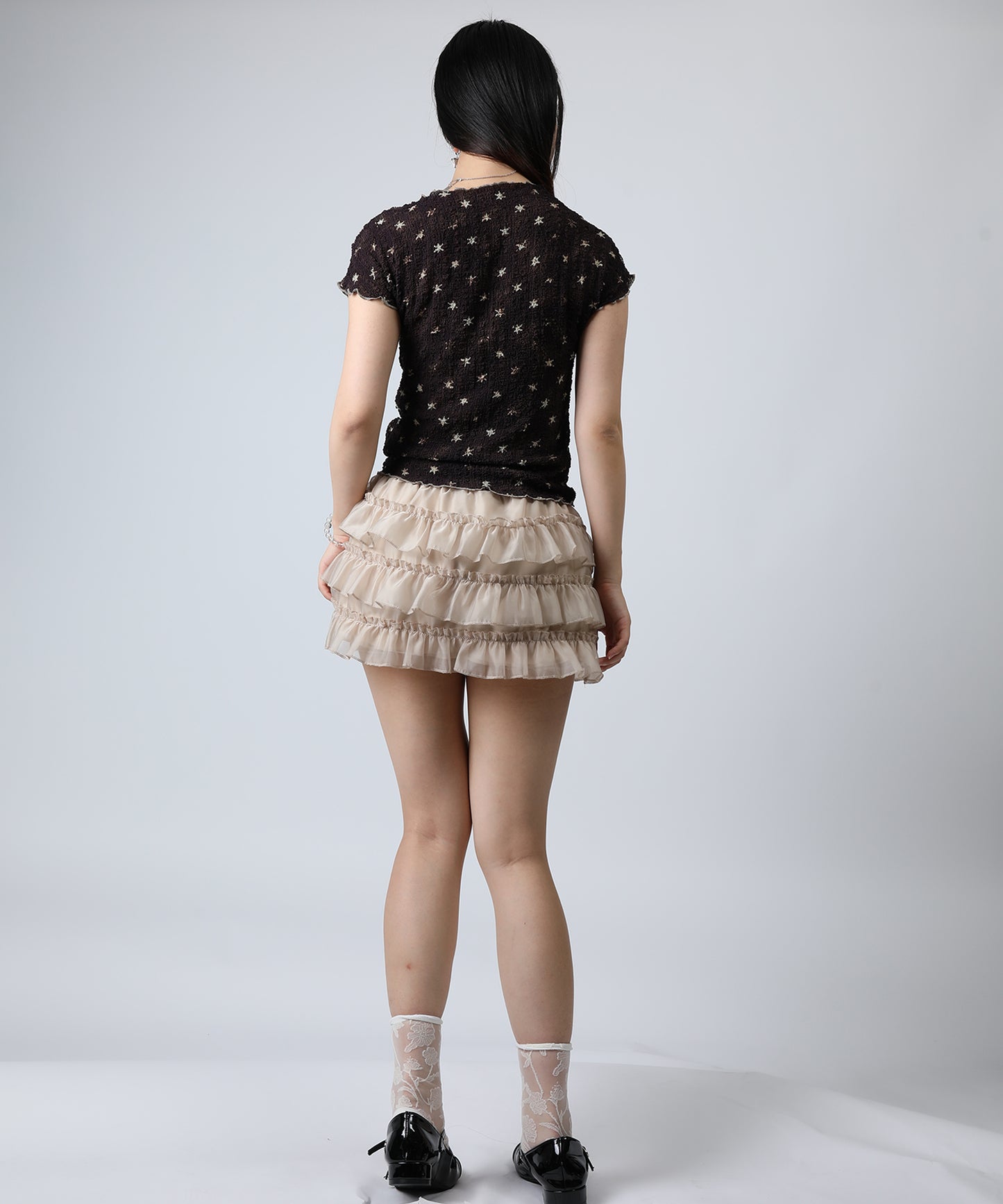 HOOK for girls バブルシフォン総柄クロップドトップス