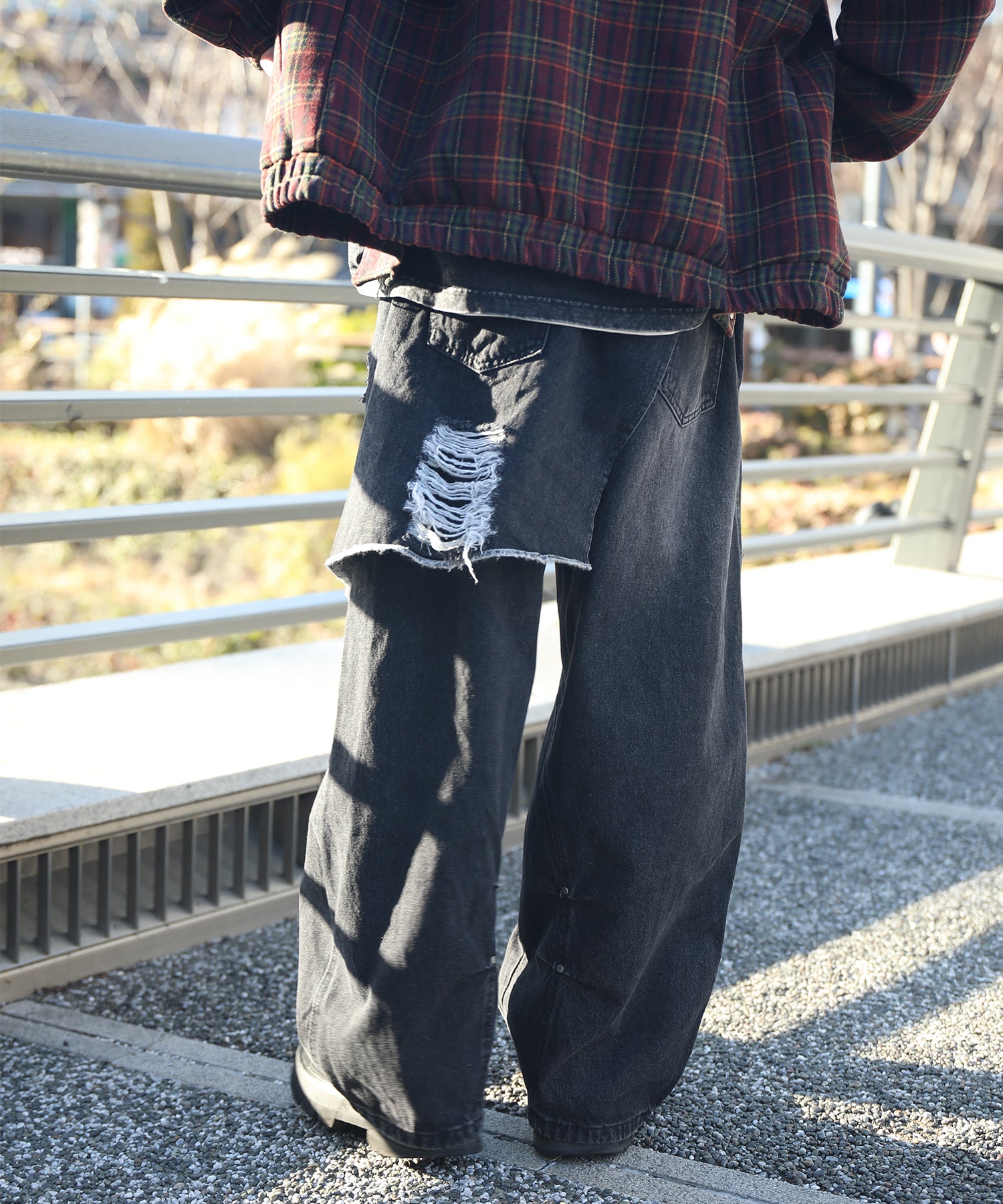 HOOK -select- 　ダメージ切替デザイン デニムワイドパンツ