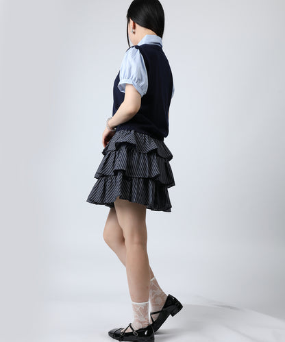 HOOK for girls ニットベスト×半袖シャツ レイヤードライクトップス