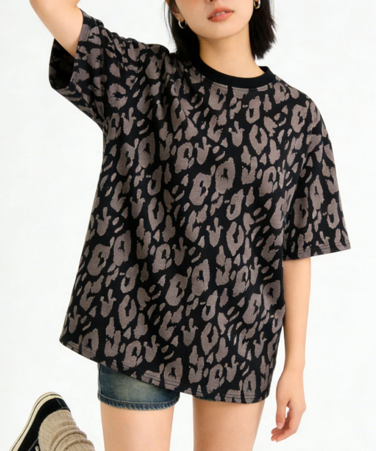 HOOK for girls　レオパード総柄 半袖Tシャツ / アニマル柄 ビッグシルエット カジュアル