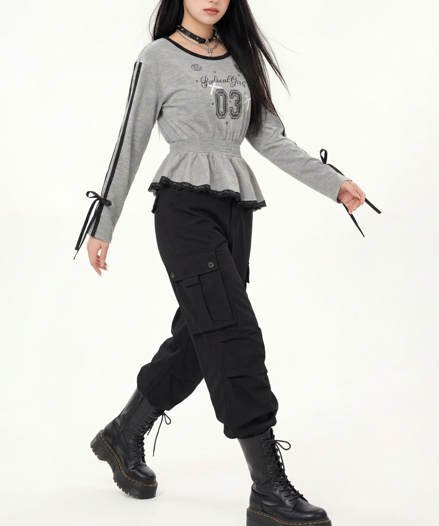 HOOK for girls リボン×ナンバーーリングロゴ　ロンT