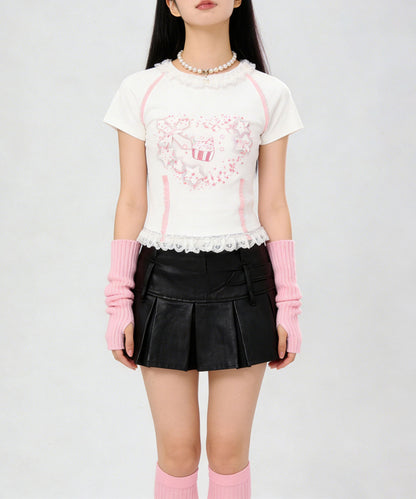 HOOK for girls　リボン×プリント レースTシャツ