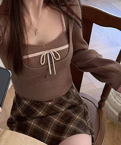 【Jasmine】 アンサンブル リボンキャミソール+ニットトップス