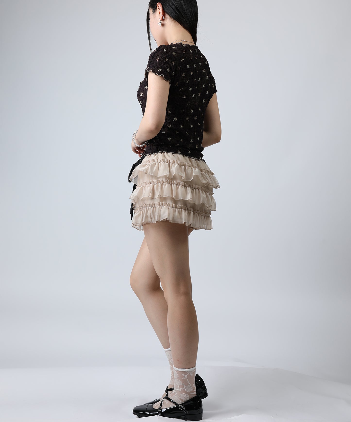 HOOK for girls バブルシフォン総柄クロップドトップス