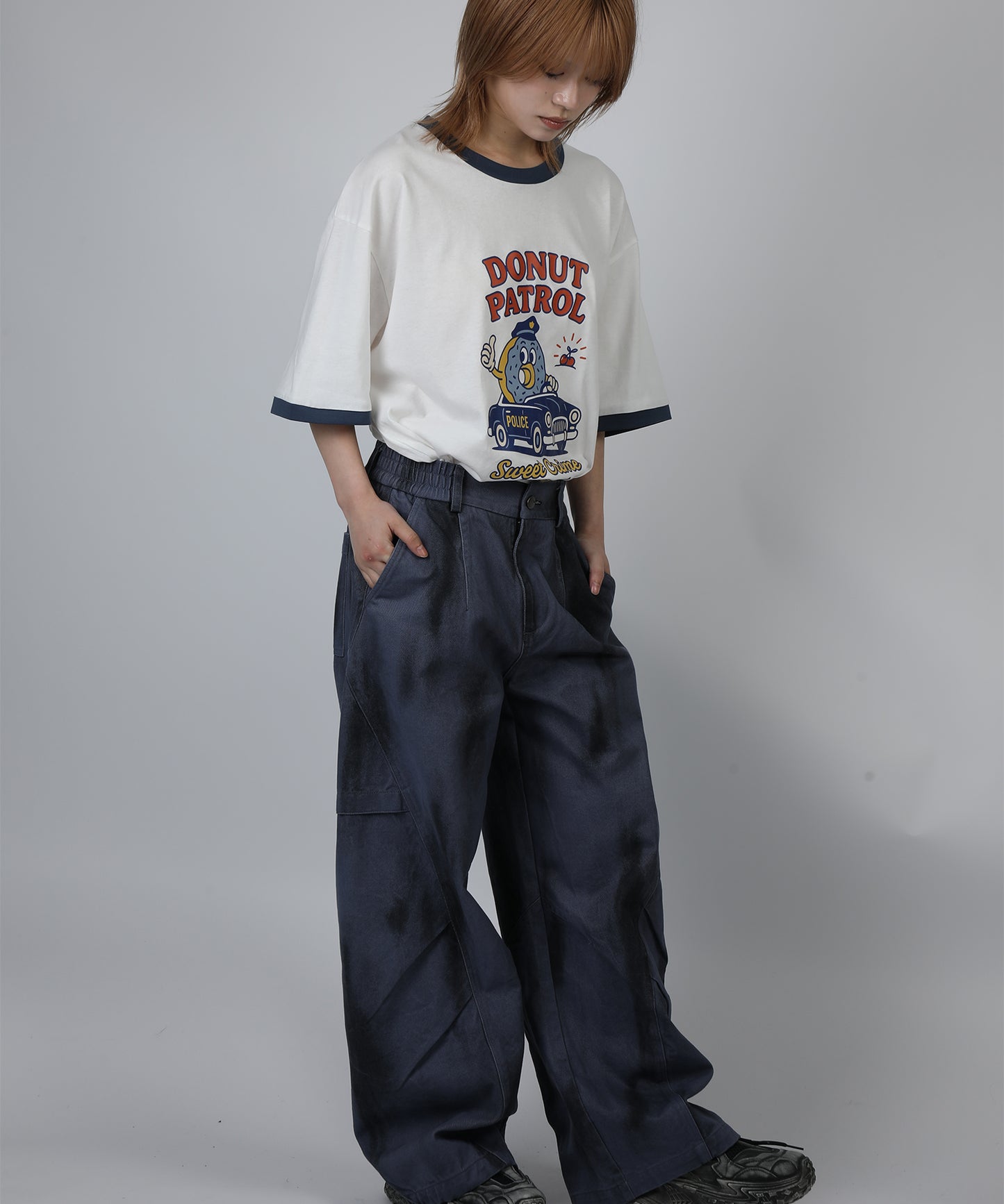 HOOK -original-　フードモチーフ アメリカンカートゥーンプリント ビッグTシャツ