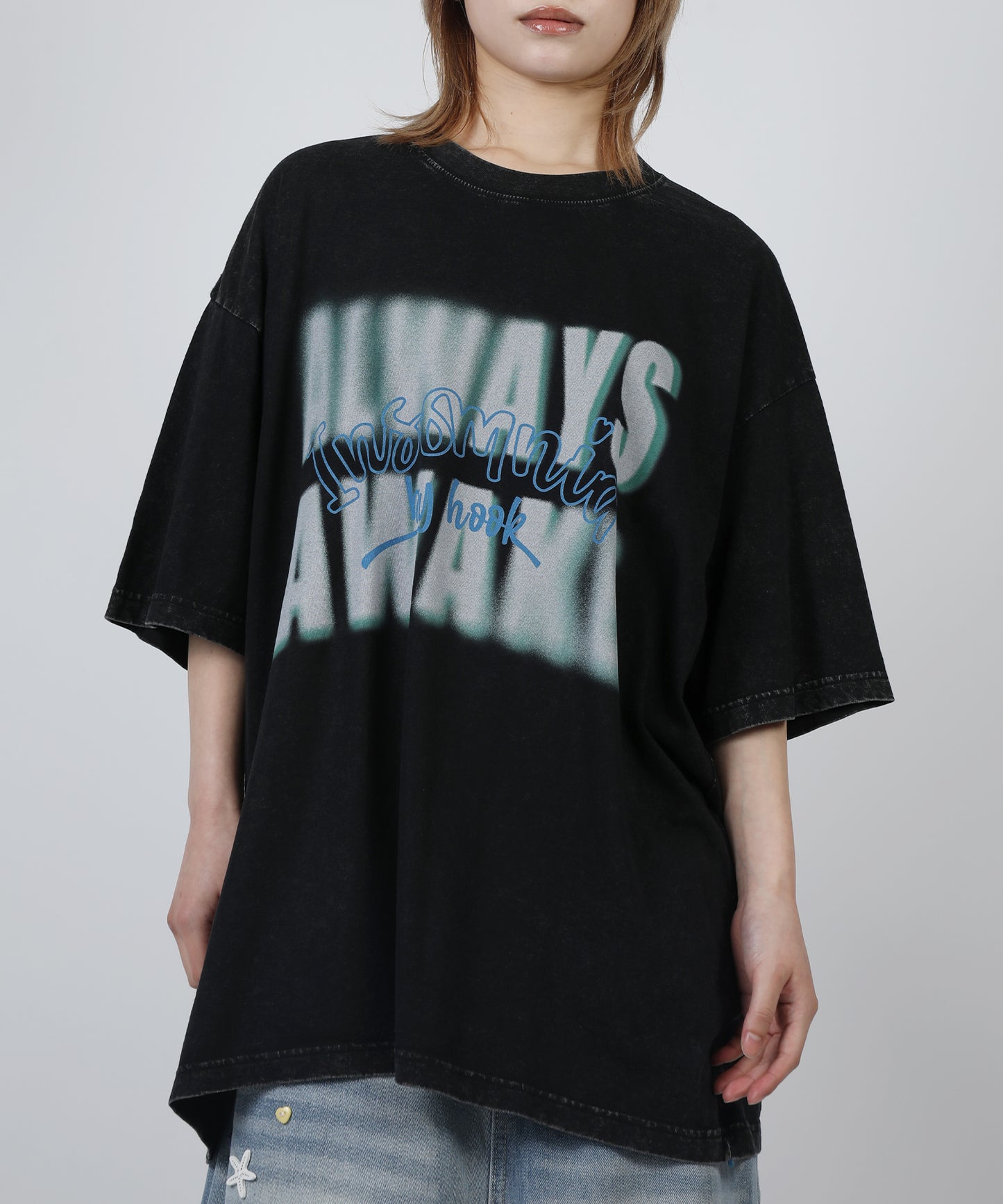 HOOK -original-　INSOMNIA　ウォッシュ加工ヴィンテージ風 ビッグTEE