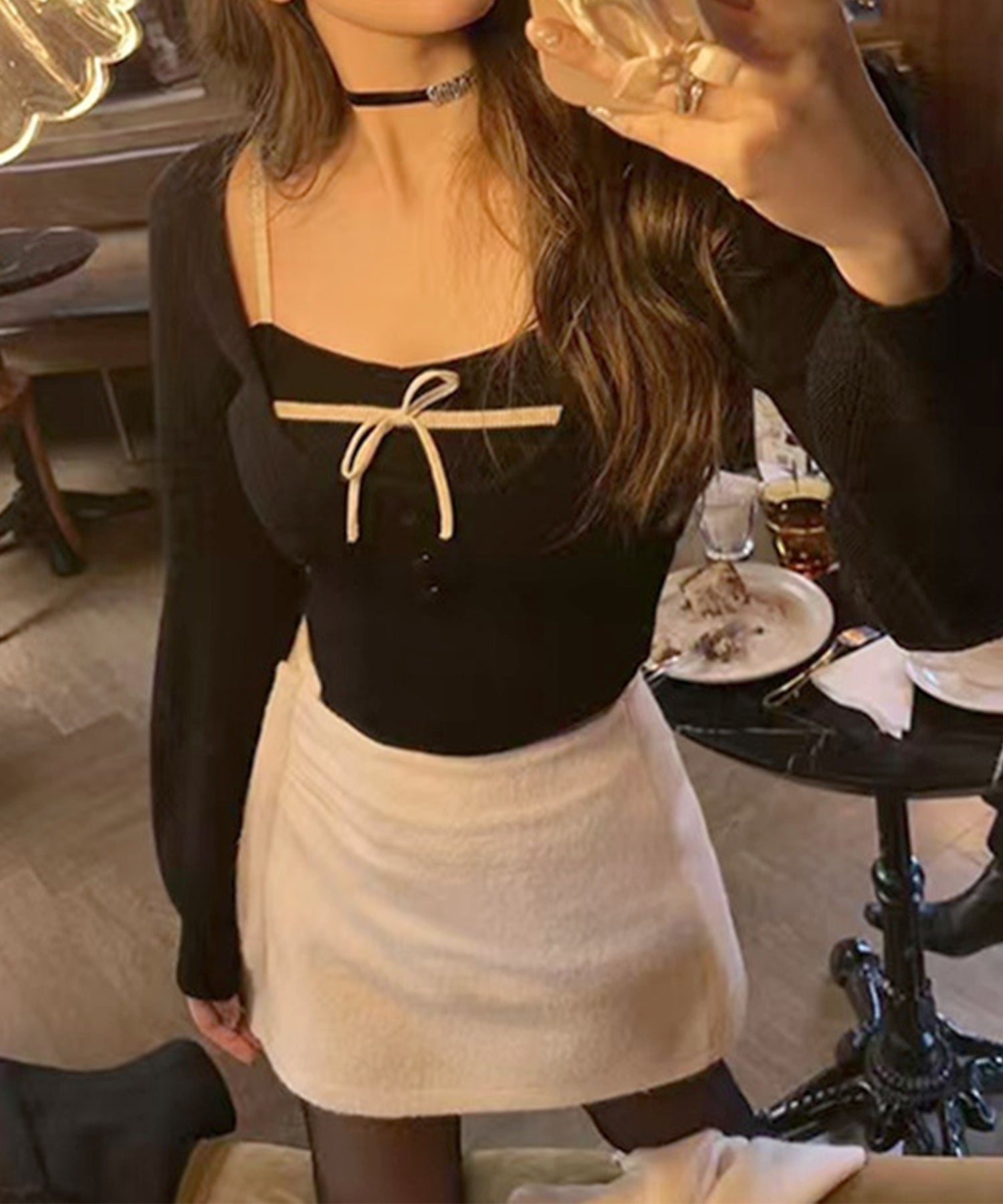 【Jasmine】 アンサンブル リボンキャミソール+ニットトップス