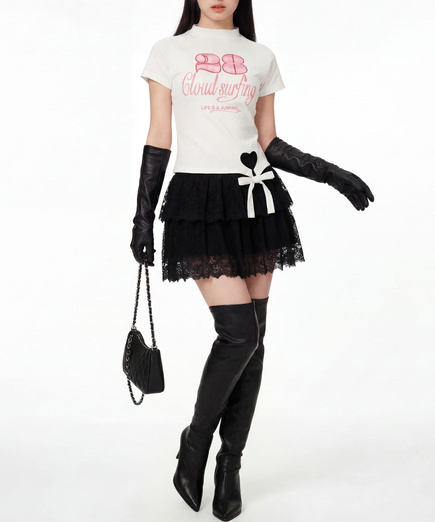 HOOK for girls　ガーリーカジュアルリボンTシャツ