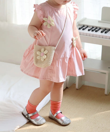 【aimoha-KIDS-】フラワーモチーフノースリーブワンピース（バッグ付き）(SS)