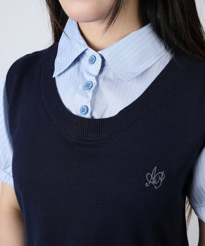 HOOK for girls ニットベスト×半袖シャツ レイヤードライクトップス