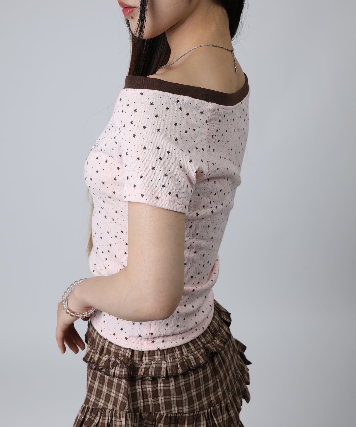 HOOK for girls ドットストーンロゴ × オフショルダー コンパクトストリートT (SS)