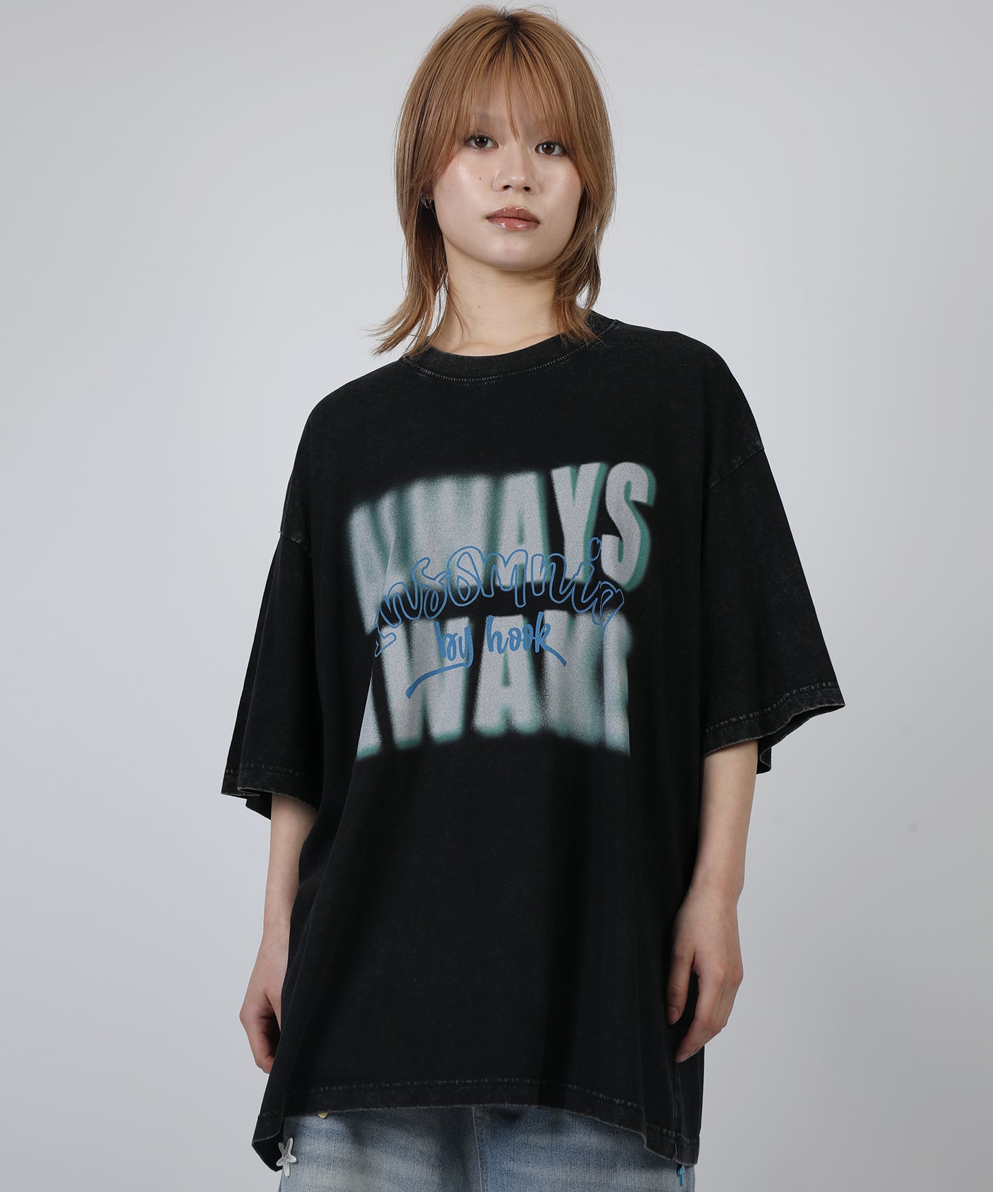 HOOK -original-　INSOMNIA　ウォッシュ加工ヴィンテージ風 ビッグTEE