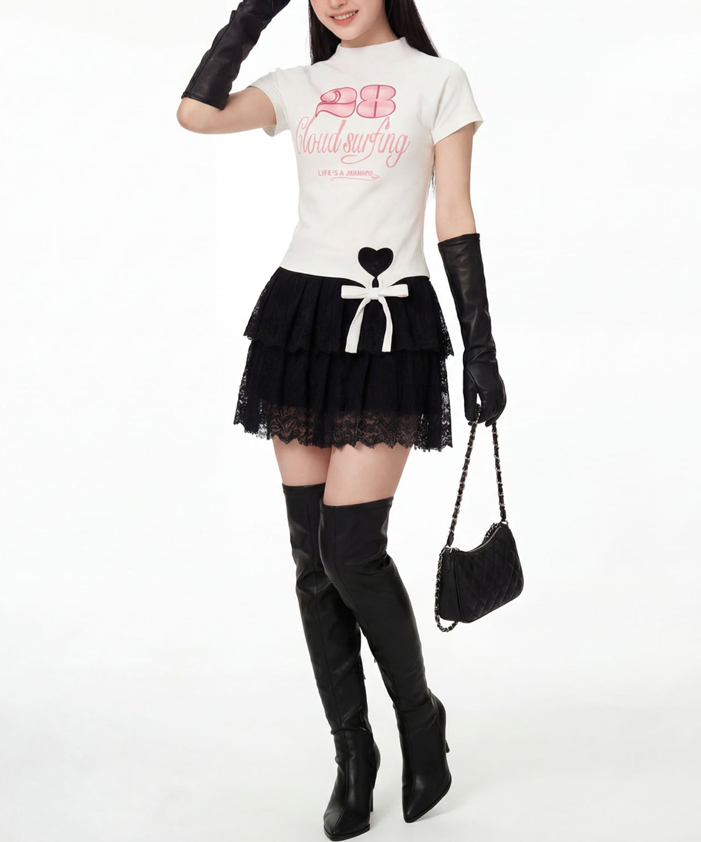 HOOK for girls　ガーリーカジュアルリボンTシャツ
