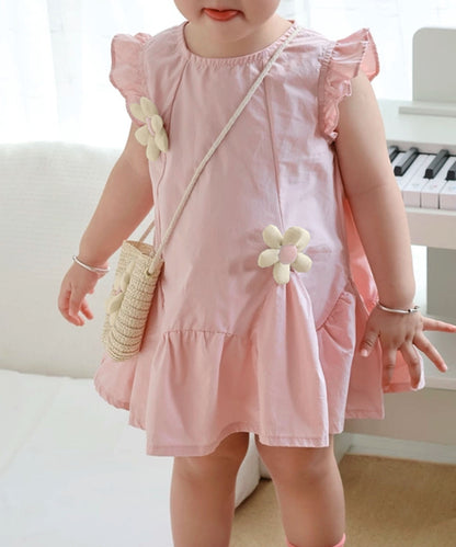 【aimoha-KIDS-】フラワーモチーフノースリーブワンピース（バッグ付き）(SS)