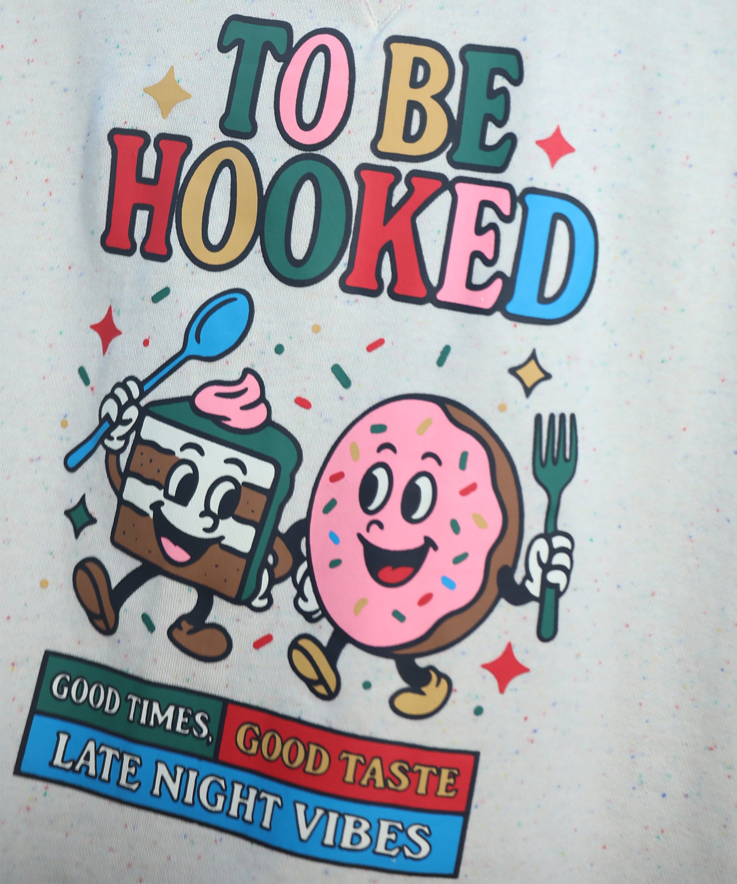 HOOK -original-　TO BE HOOKED グラフィックプリント スペックル生地 クルーネックスウェット