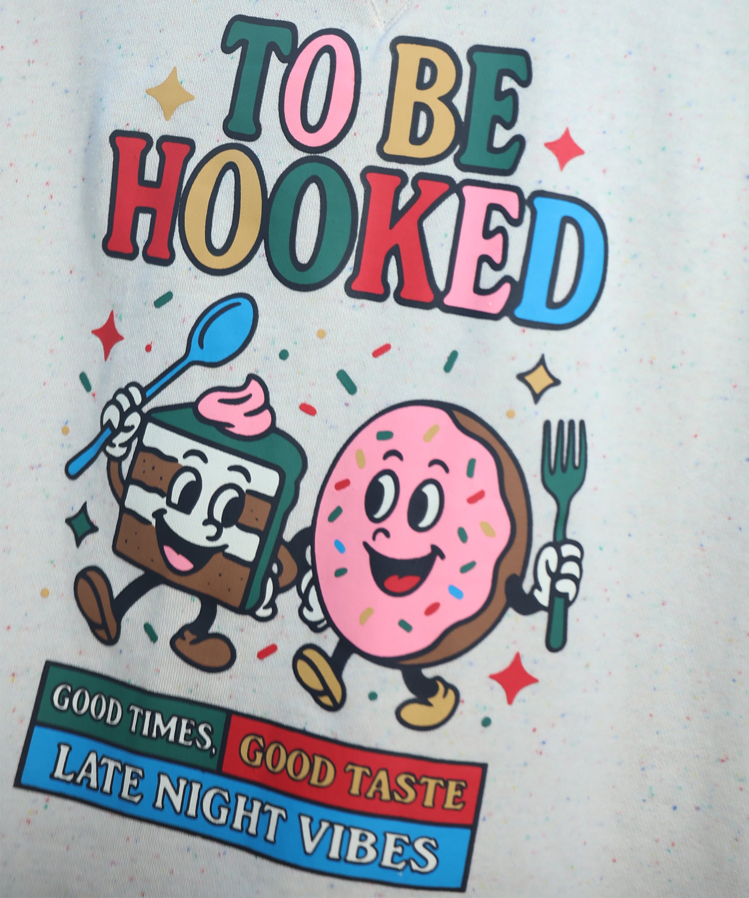 HOOK -original-　TO BE HOOKED グラフィックプリント スペックル生地 クルーネックスウェット
