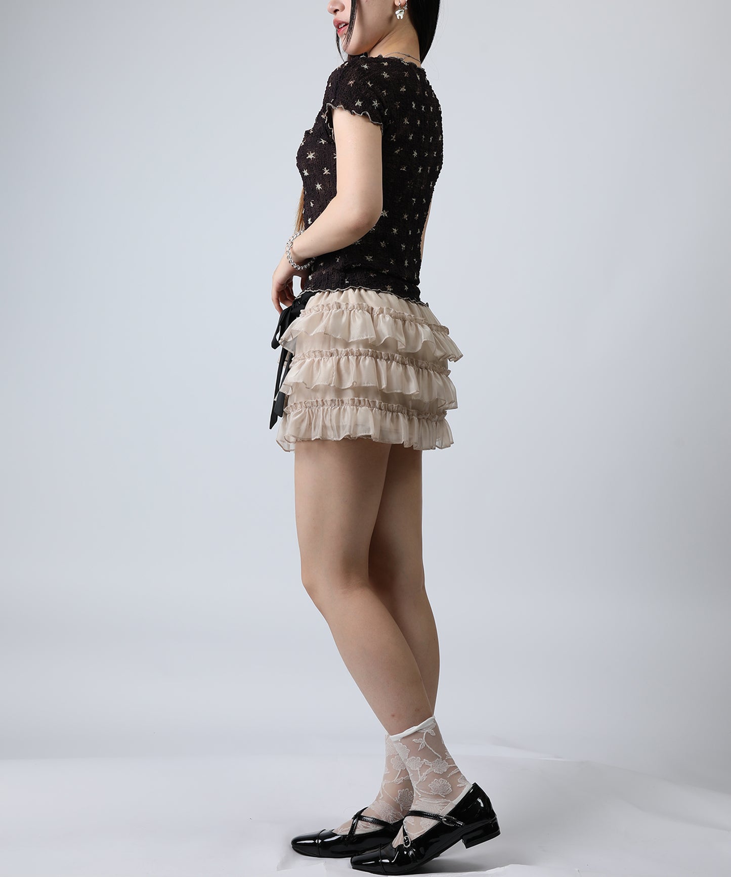 HOOK for girls バブルシフォン総柄クロップドトップス
