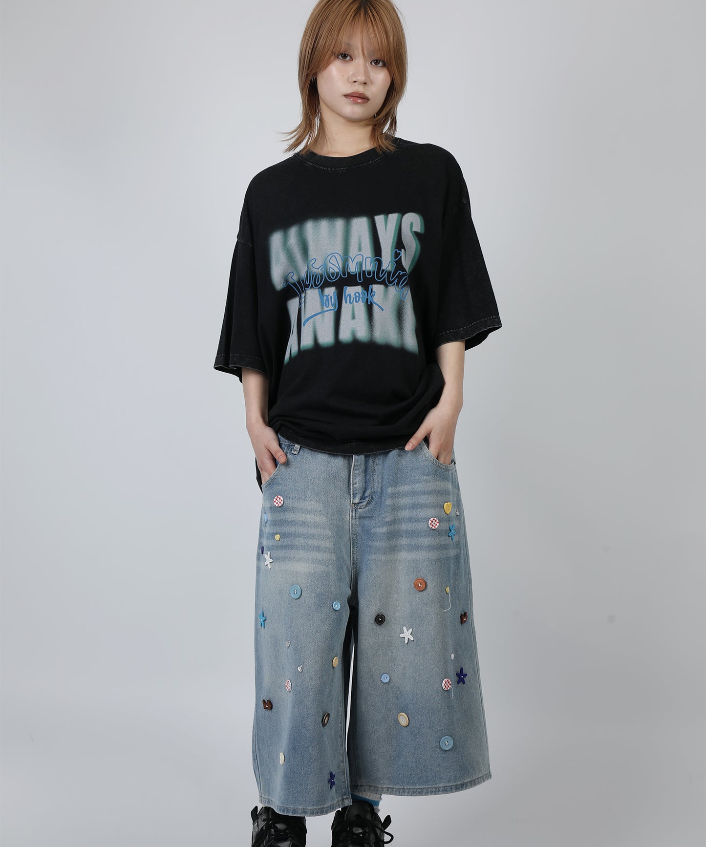 HOOK -original-　INSOMNIA　ウォッシュ加工ヴィンテージ風 ビッグTEE